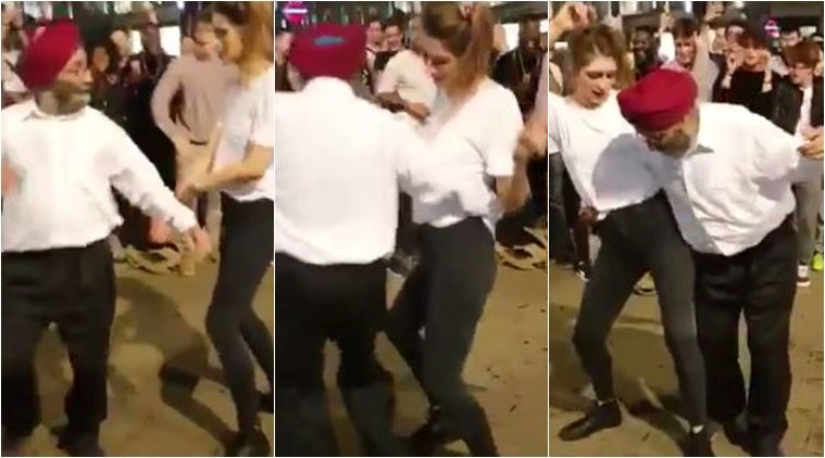VIDEO: लंदन की सड़क पर गोरी मेम के साथ जमकर थिरके भारतीय बुजुर्ग