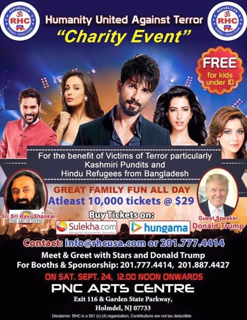 Bollywood, Donald Trump, Shahid Kapoor, Ameesha Patel, Prabhudeva, Sri Sri Ravishankar, Unity Against Terror, Bollywood Charity, Entertainment News, Jansatta