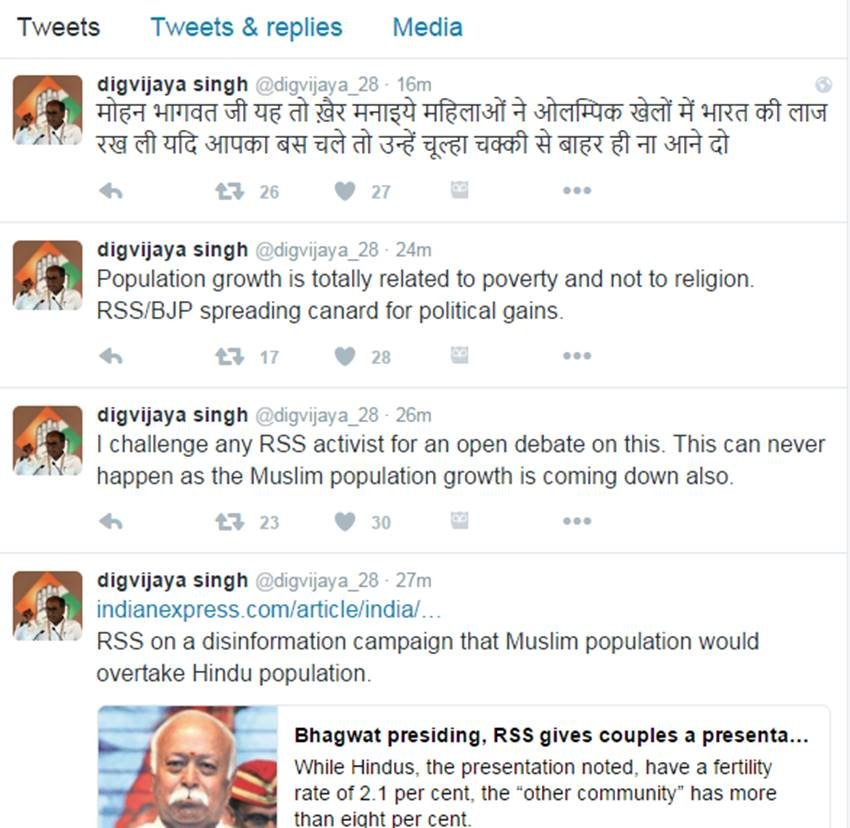 Digvijaya Singh, Mohan Bhagwat, Muslim Population, Hindu Population, Hindu Kids, Hindu Fertility, Digvijaya Singh Trolled, Twitter Trolls, Social media, India News, Jansatta