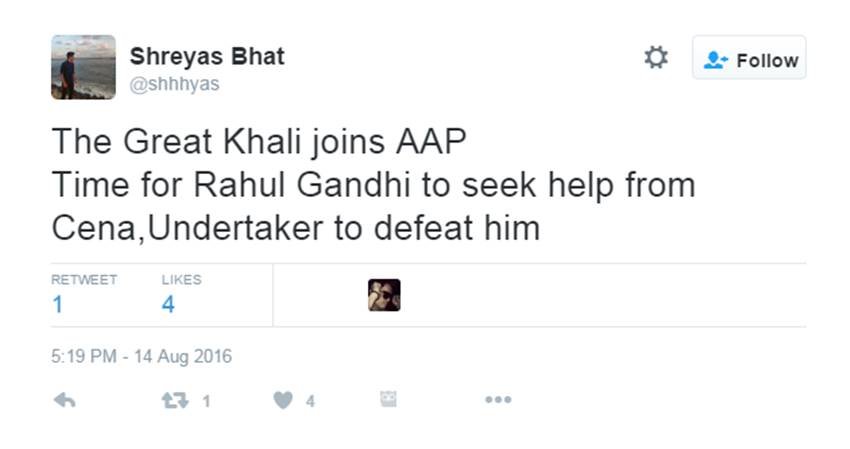 The Great Khali, AAP, Khali in AAP, WWE, The Undertaker, Arvind Kejriwal, Rahul Gandhi, Narendra Modi, AAP trolled, Social Media, India news, Jansatta