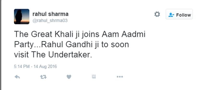 The Great Khali, AAP, Khali in AAP, WWE, The Undertaker, Arvind Kejriwal, Rahul Gandhi, Narendra Modi, AAP trolled, Social Media, India news, Jansatta