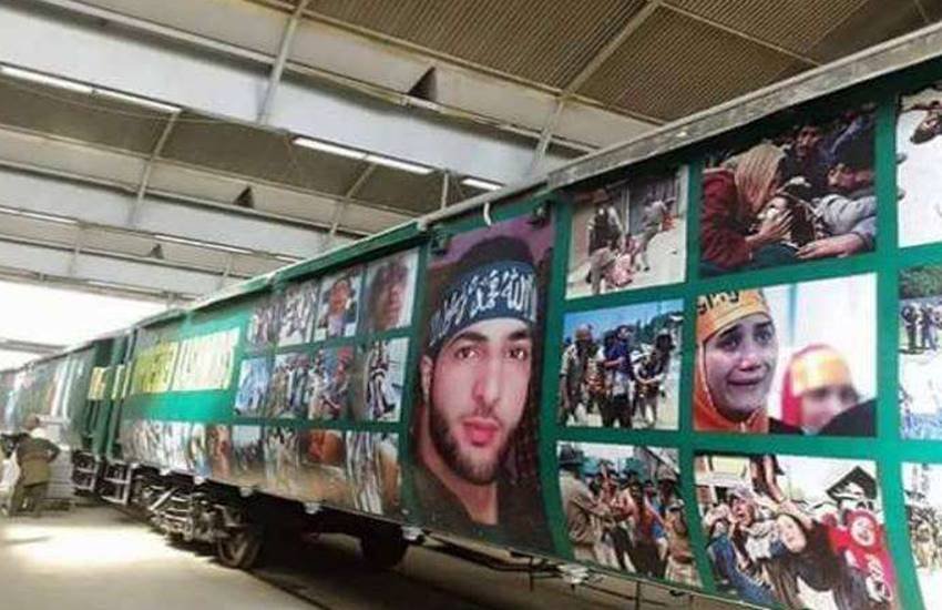Pakistan, train, Burhan Wani poster