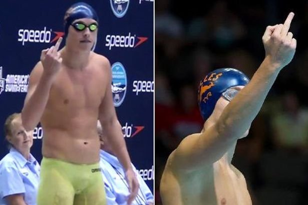 Rio Olympics 2016, Canadian Olympic swimmer, Santo Condorelli, santo condorelli show middle finger