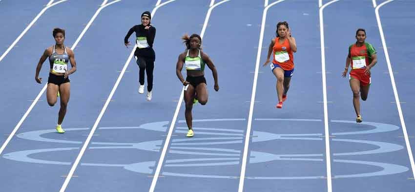 2016 Rio Olympics, Kariman Abuljadayel, Kamia Yousufi, female sprinters, Saudia Arabia, Afghanistan, hijabs, 100 metres