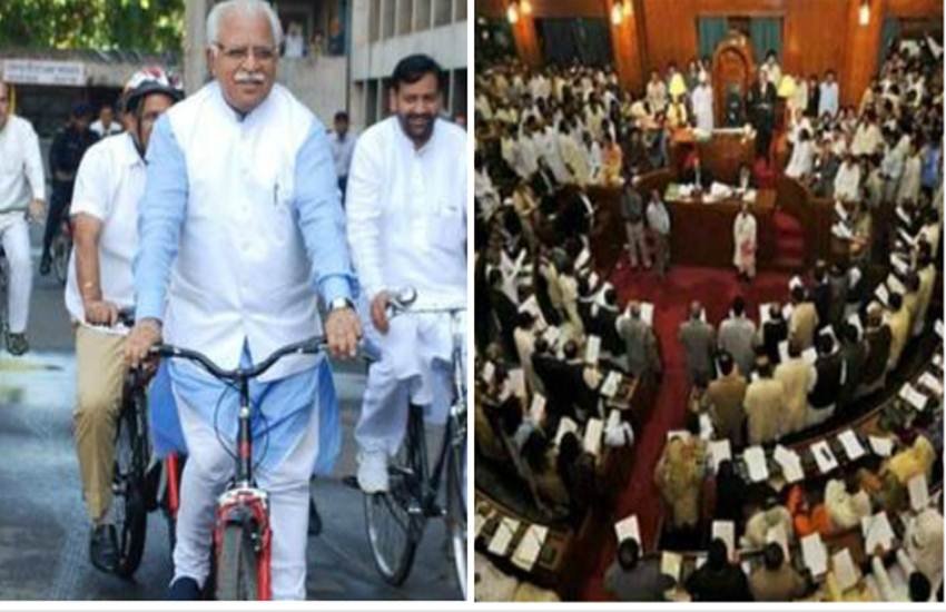 साइकिल से विधानसभा जाते खट्टर और उनके पार्टी के विधायक साइकिल से विधानसभा जाते खट्टर और उनके पार्टी के विधायक