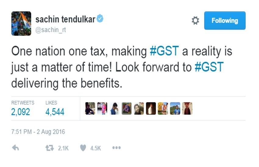 sachin tendulkar, GST, sachin tendulkar on GST