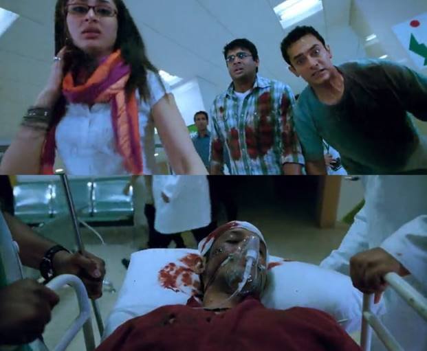 और फिल्म 3 ईडियट्स का ये सीन जब राजू प्रिंसिपल के सवाल के जवाब से बचने के लिए छत से कूद पड़ता है।