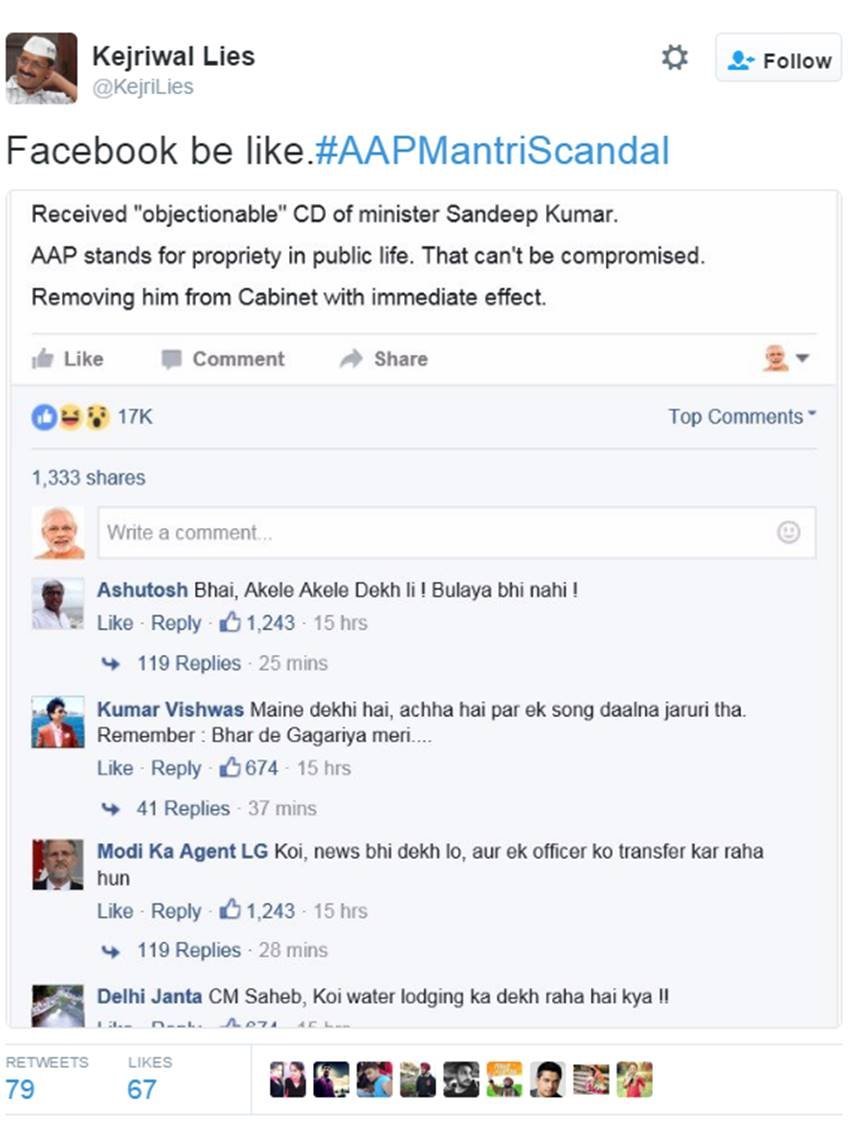 Sandeep Kumar, AAP Sex CD, Sandeep Kumar Sex CD, AAP sextape, Arvind Kejriwal, Sandeep Kumar AAP Sex Scandals, Sex scandals, Latest sex scandals, Twitter Trolls, India News, Jansatta