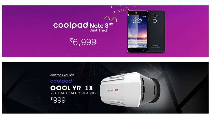 स्मार्टफोन के अलावा 1,199 रुपए कीमत वाला वर्चुअल रियल्टी हेडसेट Coolpad Cool VR 1X सेल के तहत 999 रुपए में उपलब्ध है। (Photo: Amazon.in)