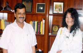 irom sharmila, arvind kejriwal, AAP, aam aadmi party, kejriwal meet sharmila, manipur, manipur election, congress, okram ibobi singh