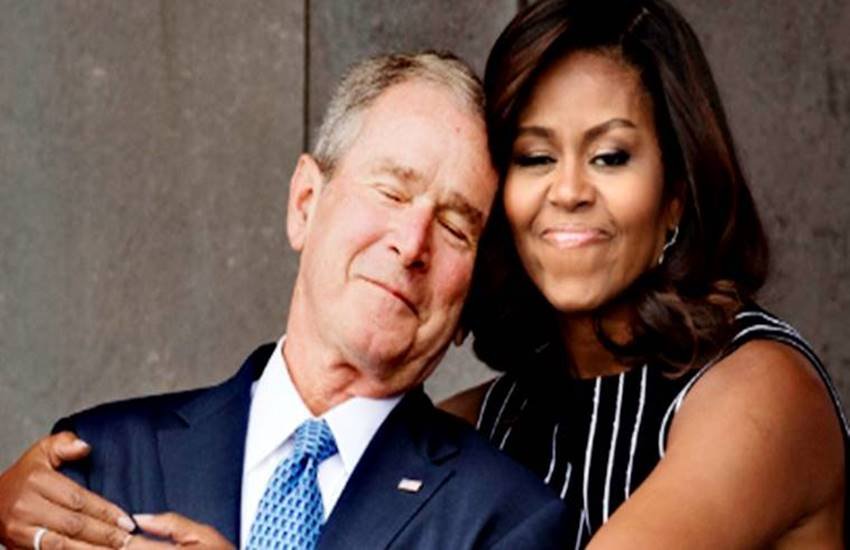 michelle obama george w bush hug, michelle obama, george w bush, barack obama, Smithsonian Institute National Museum of African American History and Culture, national museum about African-American history