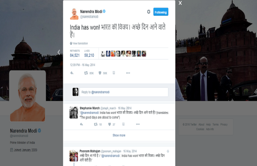 narendra modi tweet on 16 may 2014