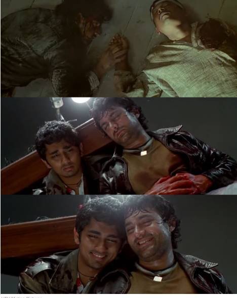 रंग दे बसंती फिल्म का ये सीन जब डीजे और उसका दोस्त आखिरी बार बात कर रहे होते हैं।