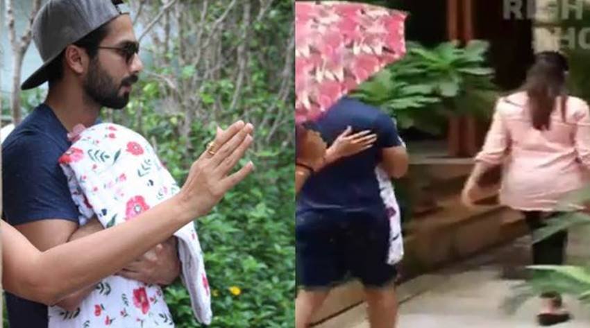 अपनी बेटी के साथ बॉलीवुड अभिनेता शाहिद कपूर और मीरा राजपूत।