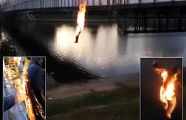 Russia, Russian Teens set themselves on fire, fire, social media, river, Russian Teens stunt, international, stunt