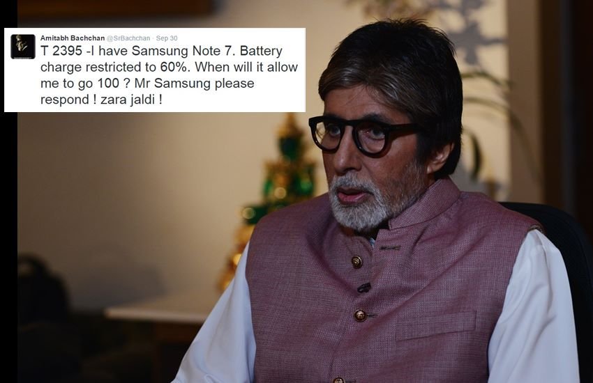 बच्चन ने ट्वीट करके बताया कि उनके नोट-7 फोन की बैट्री 60 परसेंट से ज्यादा चार्ज नहीं होती। (Photo: Twitter)