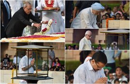 President Pranab Mukerjee, Prime Minister Narendra Modi, Manmohan Singh, Arvind Kejriwal, Lalkrishna Advani, Mahatma Gandhi, Rajghat, Mohandas karamchand Gandhi, Gandhi Jayanti, Gnadhi Photos, India news, Jansatta