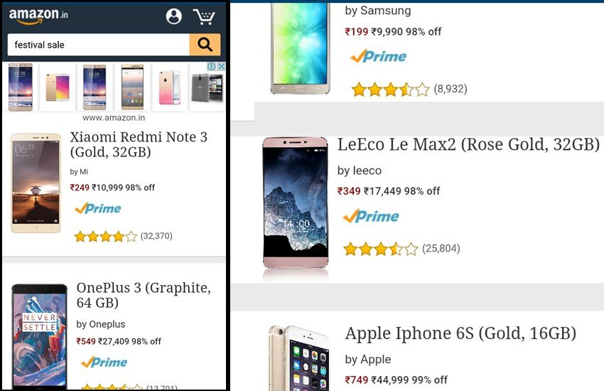 सेल में बड़े-बड़े स्मार्टफोन पर 99 फीसदी का डिस्काउंट दिया जा रहा है।