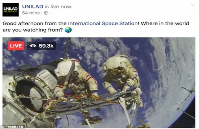 NASA, Video Fraud, Facebook Live Video, Were, duped, Facebook,Live,Footage,showing,spacewalk,outside,ISS,deemed,fraud,