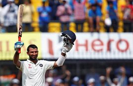 cheteshwar pujara, pujara century, indore test, india new zealand test, india vs new zealand live score, live cricket score, india new zealand live
