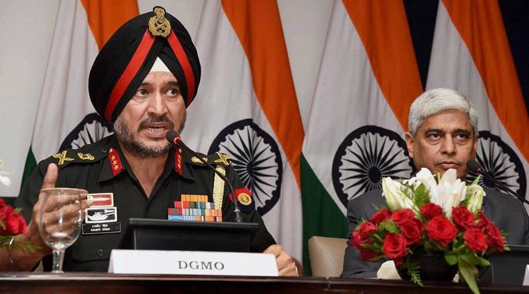 New Delhi: Director General Military Operations (DGMO), Ranbir Singh salutes after the Press Conferences along with External Affairs Spokesperson Vikas Swarup, in New Delhi on Thursday. India conducted Surgical strikes across the Line of Control in Kashmir on Wednesday night. PTI Photo by Shirish Shete (PTI9_29_2016_000022B) *** Local Caption ***