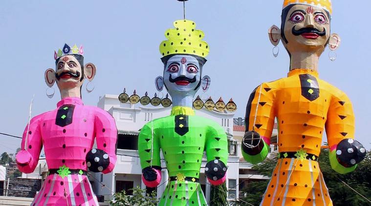 Bhopal: Effigies of demon king Ravana, Kumbhkaran and Meghnaad installed at the ground ahead of the Dussehra festival in Bhopal on Tuesday.PTI Photo(PTI10_20_2015_000071B) Bhopal: Effigies of demon king Ravana, Kumbhkaran and Meghnaad installed at the ground ahead of the Dussehra festival in Bhopal on Tuesday.PTI Photo(PTI10_20_2015_000071B)