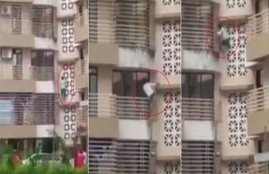 Indian spiderman , boy climbed three floors, viral video