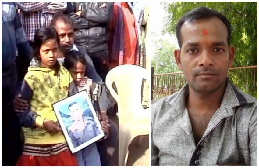 पिता के शहीद होने पर विलाप करते परिवार वाले, शहीद मनोज कुशवाह (दायें)। (Photo: ANI)