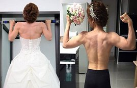 Doreen Fu, world strongest bride, Taiwan, wedding, bride doing pull-ups in her wedding dress, fitness