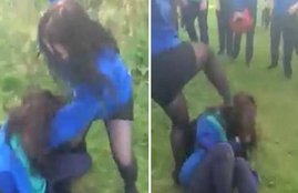 Schoolgirl, punched, kneed, head, kicked, face, girl fight, fighting