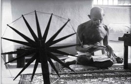 mahatma gandhi image with wheel by Margaret Bourke-White