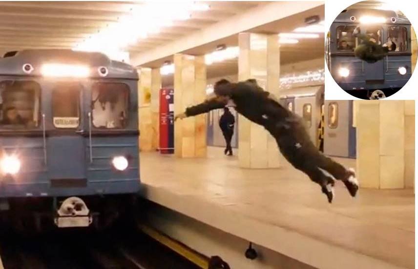 daredevil stunt, man jump across platform in front of speeding train, train stunt, trending videos, viral videos, viral, trending