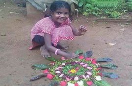 rangoli, little girl, jharkhand little girl, jharkhand little girl rangoli batman