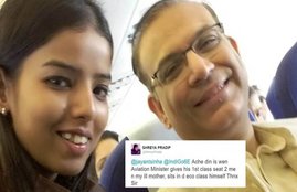 jayant sinha, aviation minister, civil aviation minister jayant sinha, jayant sinha gives up seat, aviation minister twitter, shreya pradip, jayant sinha news,indigo, minister sit in economy class