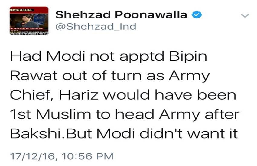 shehzad poonawalla, congress, army chief, new army chief, bipin rawat, modi govt, social media troll, army chief appointment row