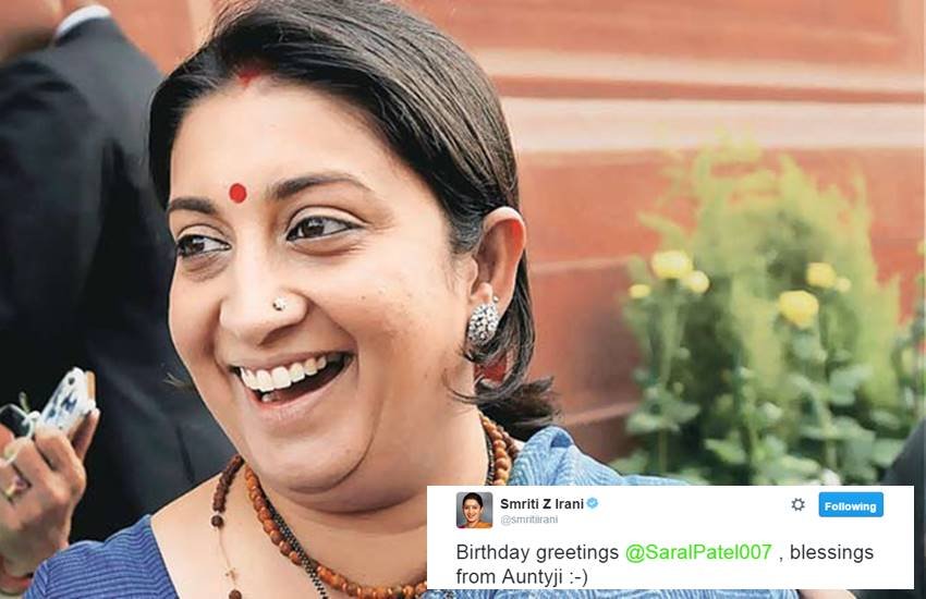 स्मृति ईरानी ने लिखा, "जन्मदिन मुबारक सरल पटेल, आंटी की तरफ से शुभकामनाएं"