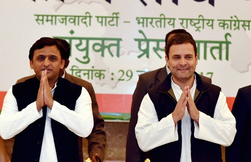 साझा प्रेस कॉन्फ्रेंस में राहुल गांधी और अखिलेश यादव। ( Photo Source: PTI)