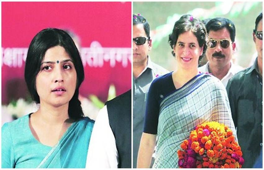 समाजवादी पार्टी सांसद डिंपल यादव और प्रियंका गांधी।