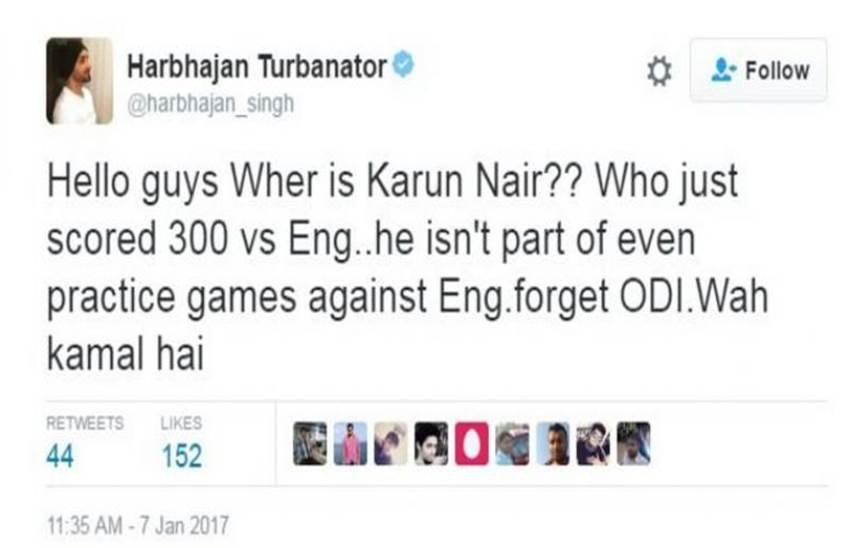 harbhajan singh, harbhajan singh tweet, india cricket team, karun nair, india vs england indian team selectors, cricket news