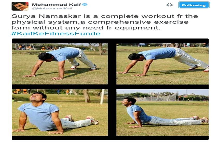 मोहम्मद कैफ सूर्य नमस्कार करते हुए। (Source: Twitter)