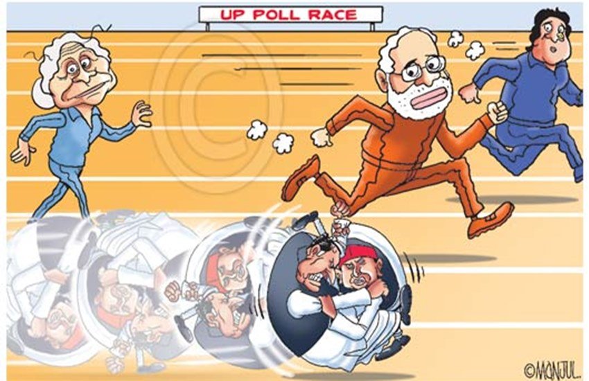 समाजवादी पार्टी के झगड़े को लेकर ट्विटर पर चल रहा कार्टून।