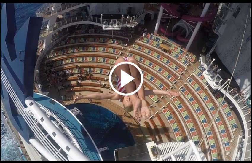 स्टंट को करने वाली 35 साल की Cesilie Carlton ने पूल में कूदने से पहले कलाबाजी का करतब भी दिखाया