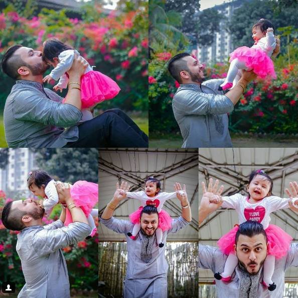 पापा के साथ अलग-अलग पोज करतीं रेआना।