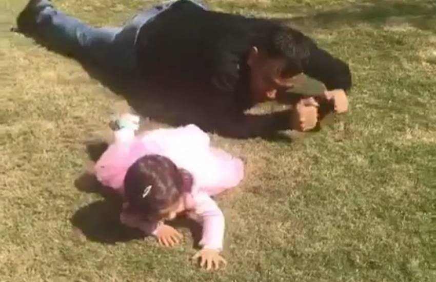 MS Dhoni, MS Dhoni's Daughter Jeeva, MS Dhoni with His Family, MS Dhoni with His Family in Dehradun, Former Indian Captain MS Dhoni, MS Dhoni Crawling with Jeeva, MS Dhoni with wife Sakshi and Daughter Jeeva