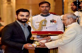 Virat Kohli, Padma Shri, President of India, Pranab Mukherjee, Virat Kohli Felicitated with Padma Shri, India's Fourth Highest Civilian Award Padma Shri, Cricket News, Sports News, Virat Kohli feeling Honoured to receive Padma Shri, Padma Awards