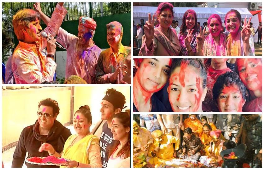 holi, holi celebrations, holi photos, holi pics, holi celebration photos, holi pictures, arvind kejriwal holi, govinda holi, shivraj singh chauhan holi, kailash kher holi, tejpratap yadav holi, mukhtar abbad naqvi holi, holi news