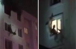 VIDEO: आग से बचने के चक्कर में छठी मंजिल की खिड़की से गिरी महिला, फायर फाइटर ने पैर से पकड़ बचाई जान