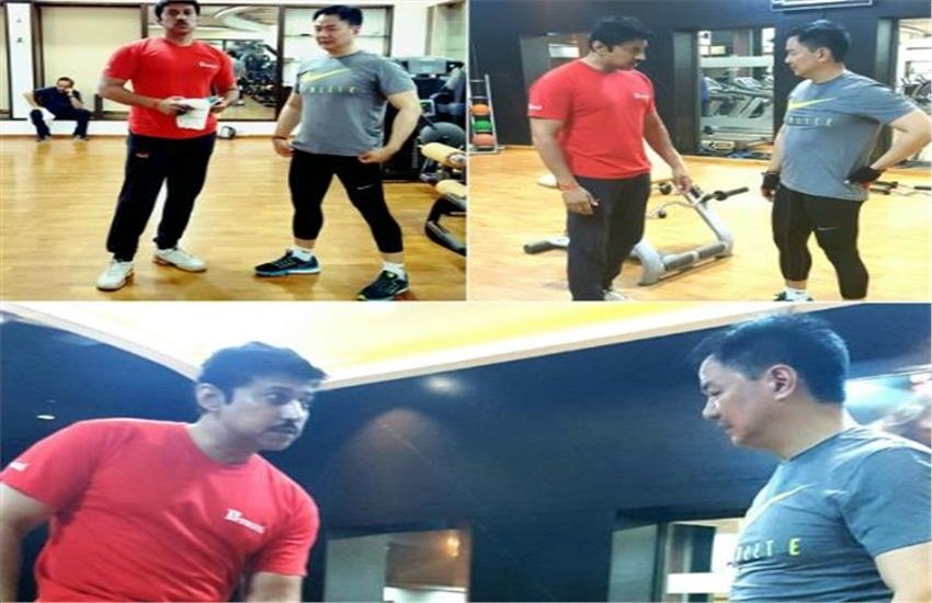 जिम में कसरत करते मोदी सरकार के दो मंत्री, किरेन रिजिजू और राज्यवर्धन सिंह राठौर।