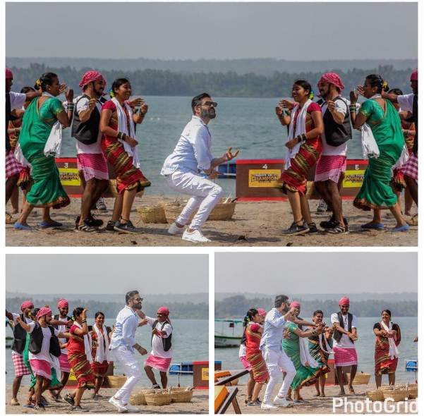 शूटिंग के दौरान कूल कूली डांस करते सुनील शेट्टी।