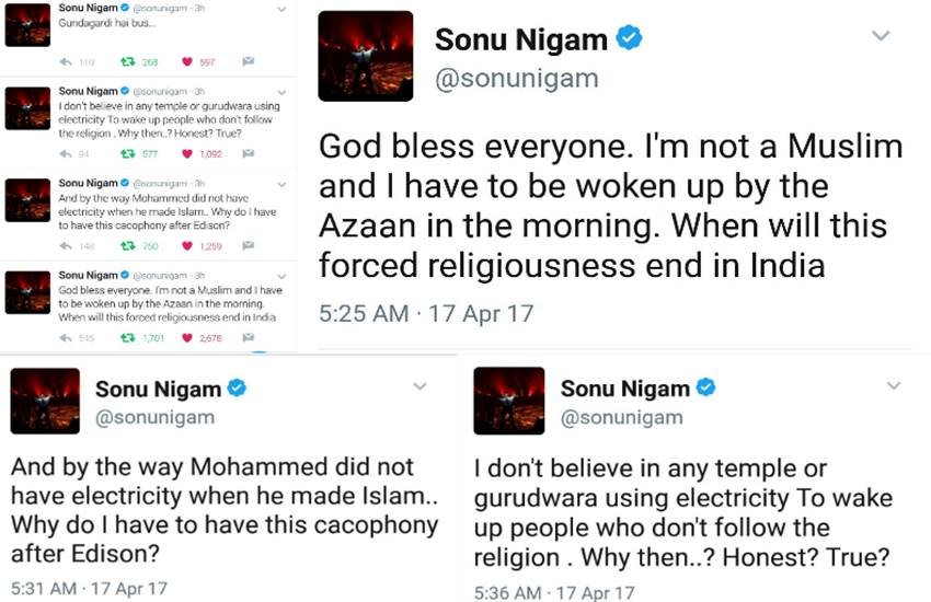Sonu Nigam On Muslims, Sonu Nigam on Aazan, Sonu Nigam On Muslim Aazan, Sonu Nigam Songs, Sonu Nigam Communal, Sonu Nigam Tweets about Aazan, Hindu-Muslim Clashes, Sonu Nigam On Twitter